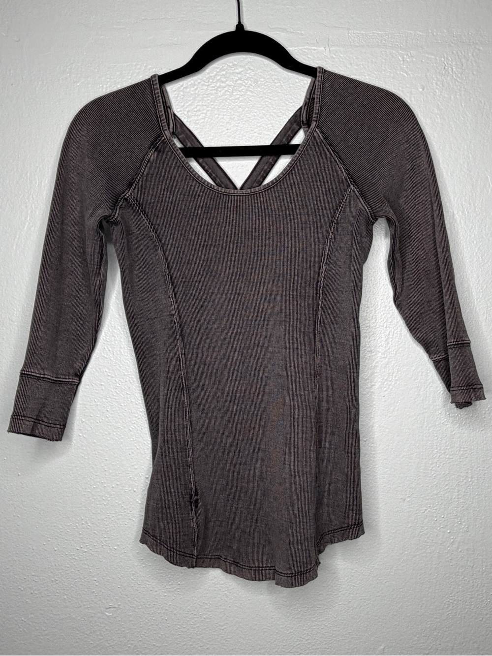 Free Peoplr Women's distressed ribbed Scoop Neck Top with Back Strap Detail